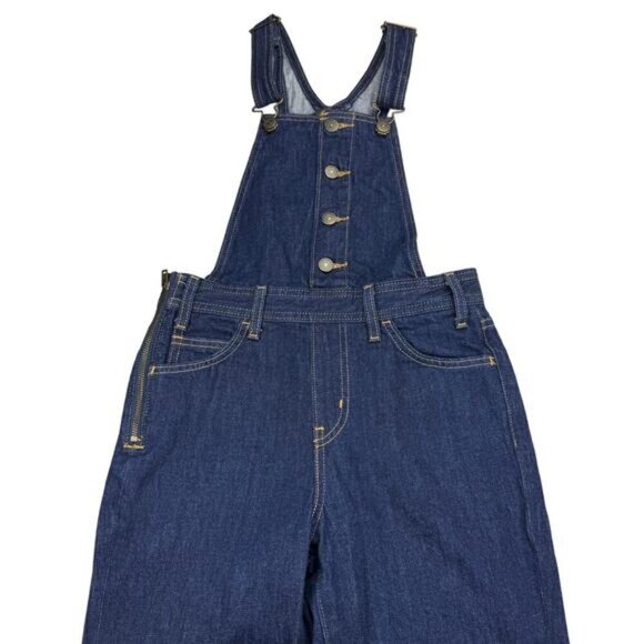 LEVI'S Orange Tab Overalls Jumpsuit Sz 25 Blue Raw Fringe Hem - Picture 8 of 14
